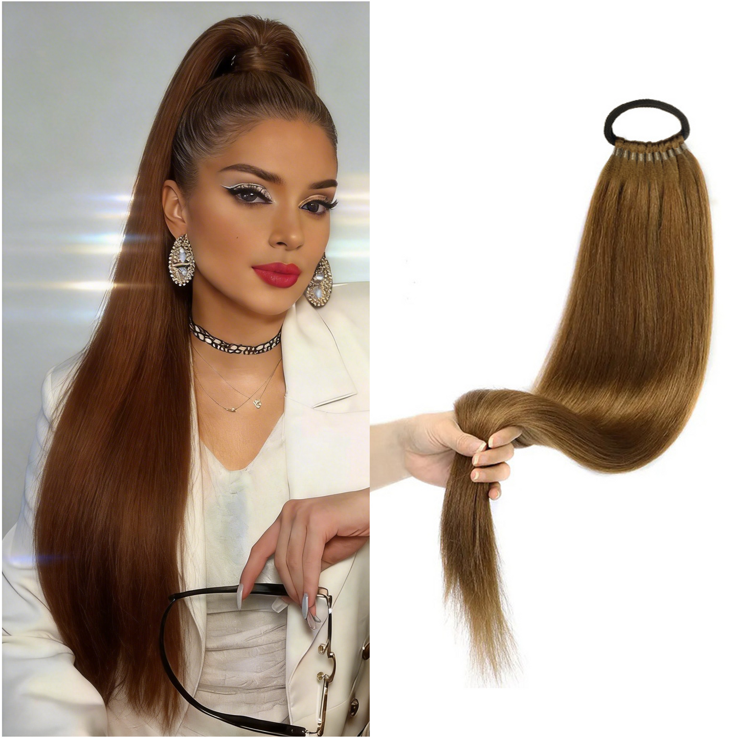 24 inch Long Straight Ponytail Extension with Elastic Band