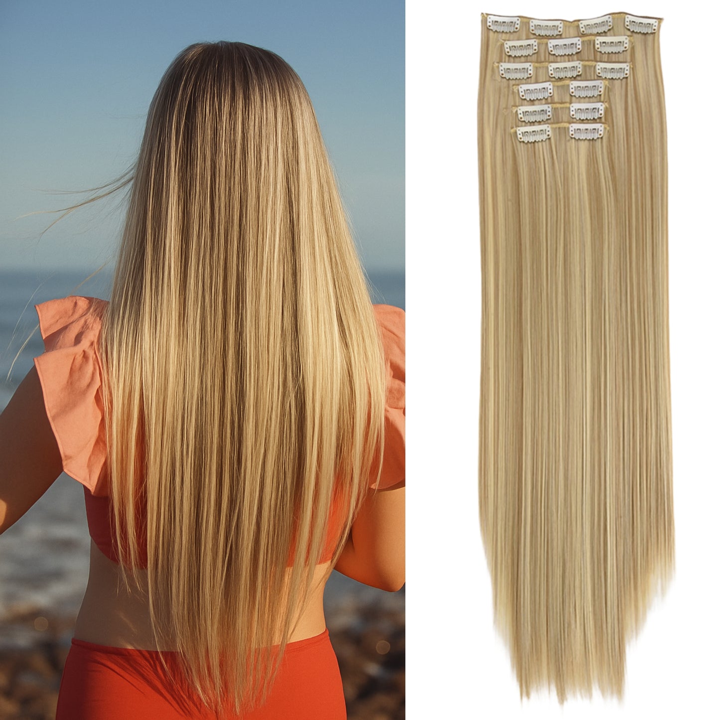 24 inch 6 Pieces Synthetic Long Straight Clip-In Hair Extensions