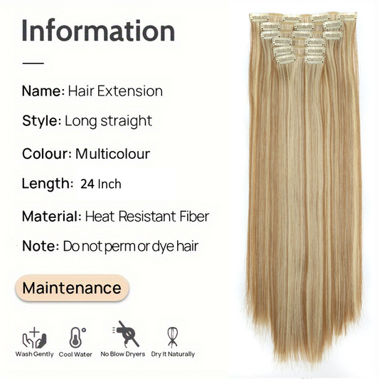 24 inch 6 Pieces Synthetic Long Straight Clip-In Hair Extensions