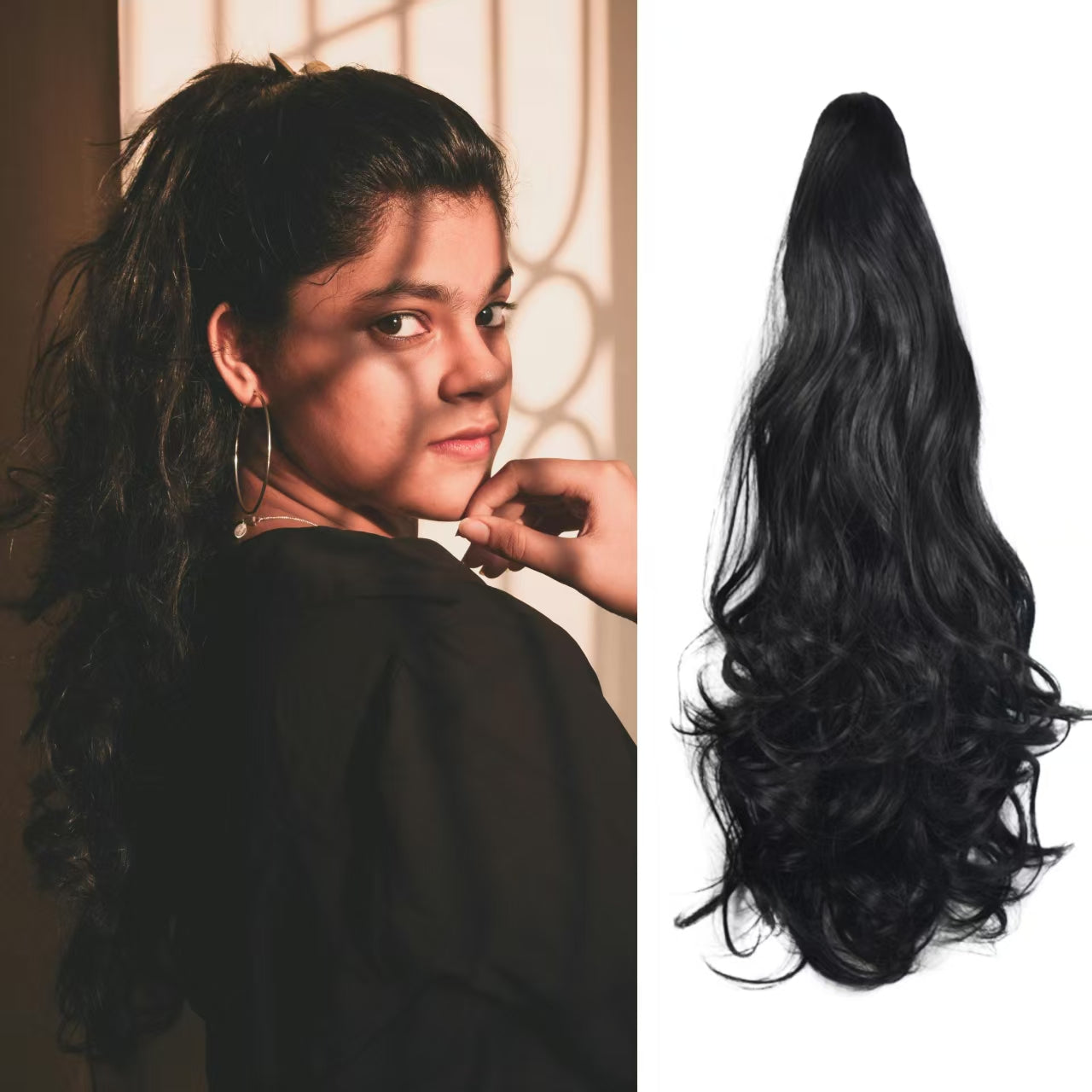 21 inch Long Wavy High Ponytail with Claw Clip