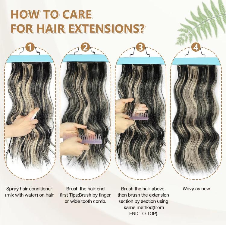 20 Inch 4pcs Long Wavy Clip-In Hair Extensions with Lace Wrapped Clips