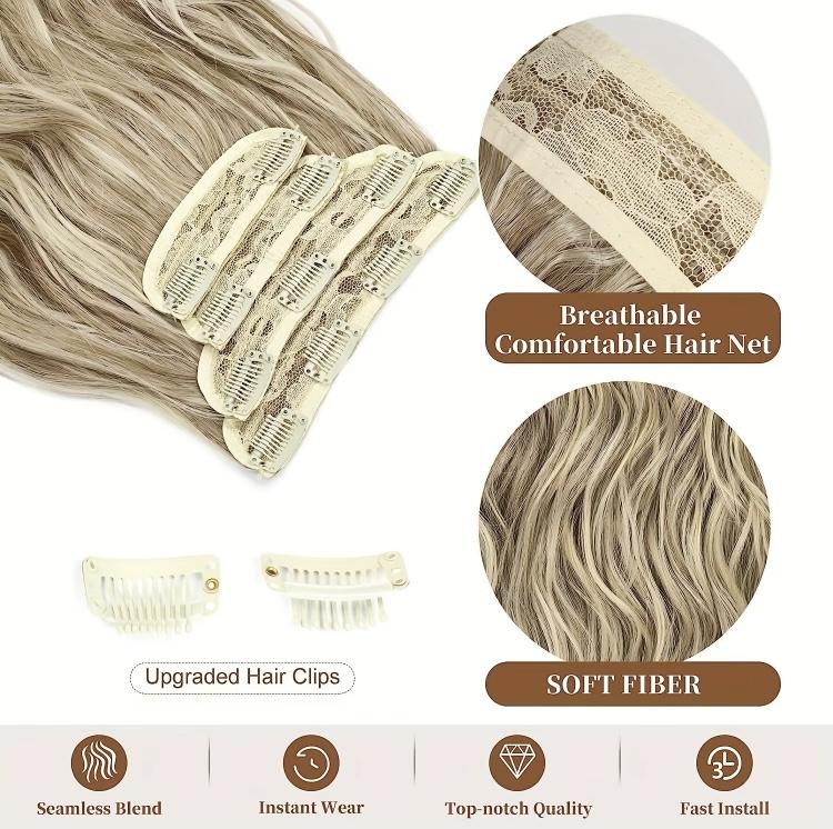 20 Inch 4pcs Long Wavy Clip-In Hair Extensions with Lace Wrapped Clips