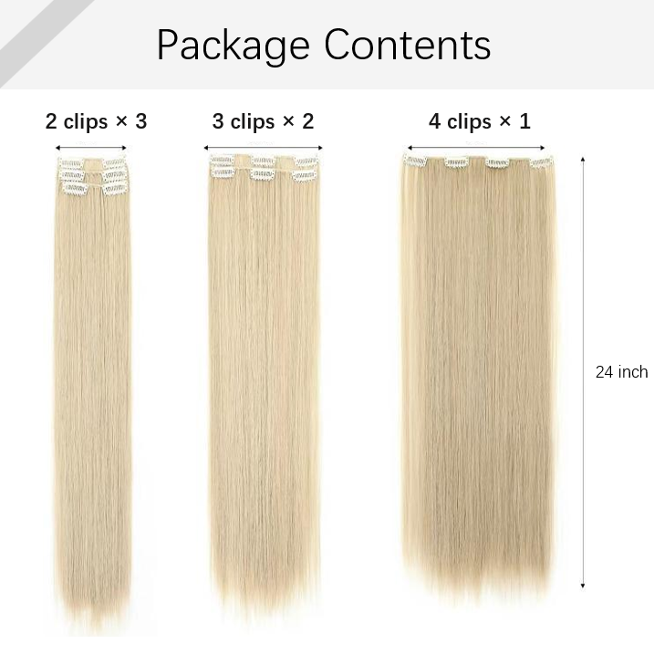 24 Inch 6 PCS Long Straight Clip-In Hair Extensions with 49 shades