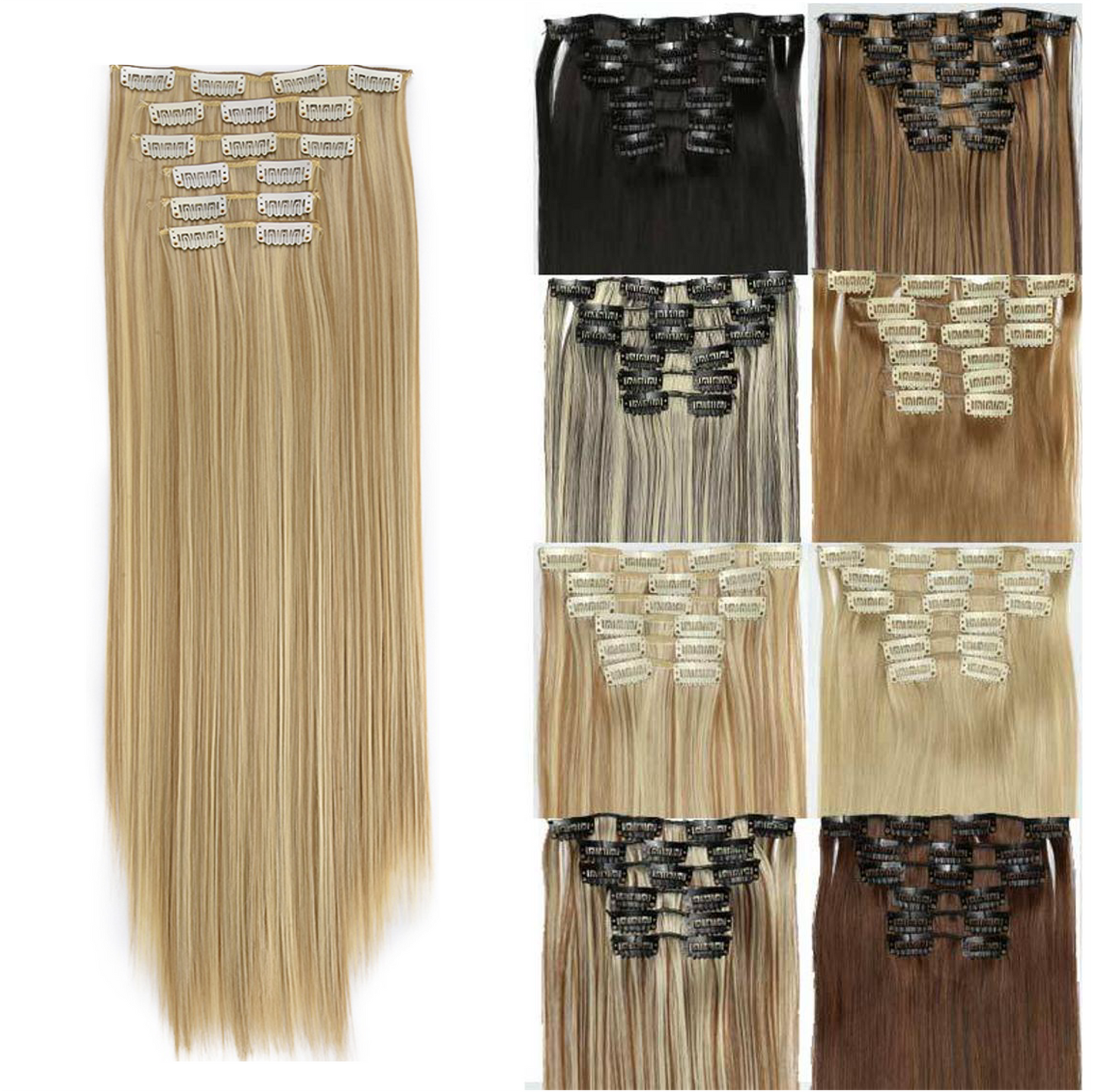 24 Inch 6 PCS Long Straight Clip-In Hair Extensions with 49 shades