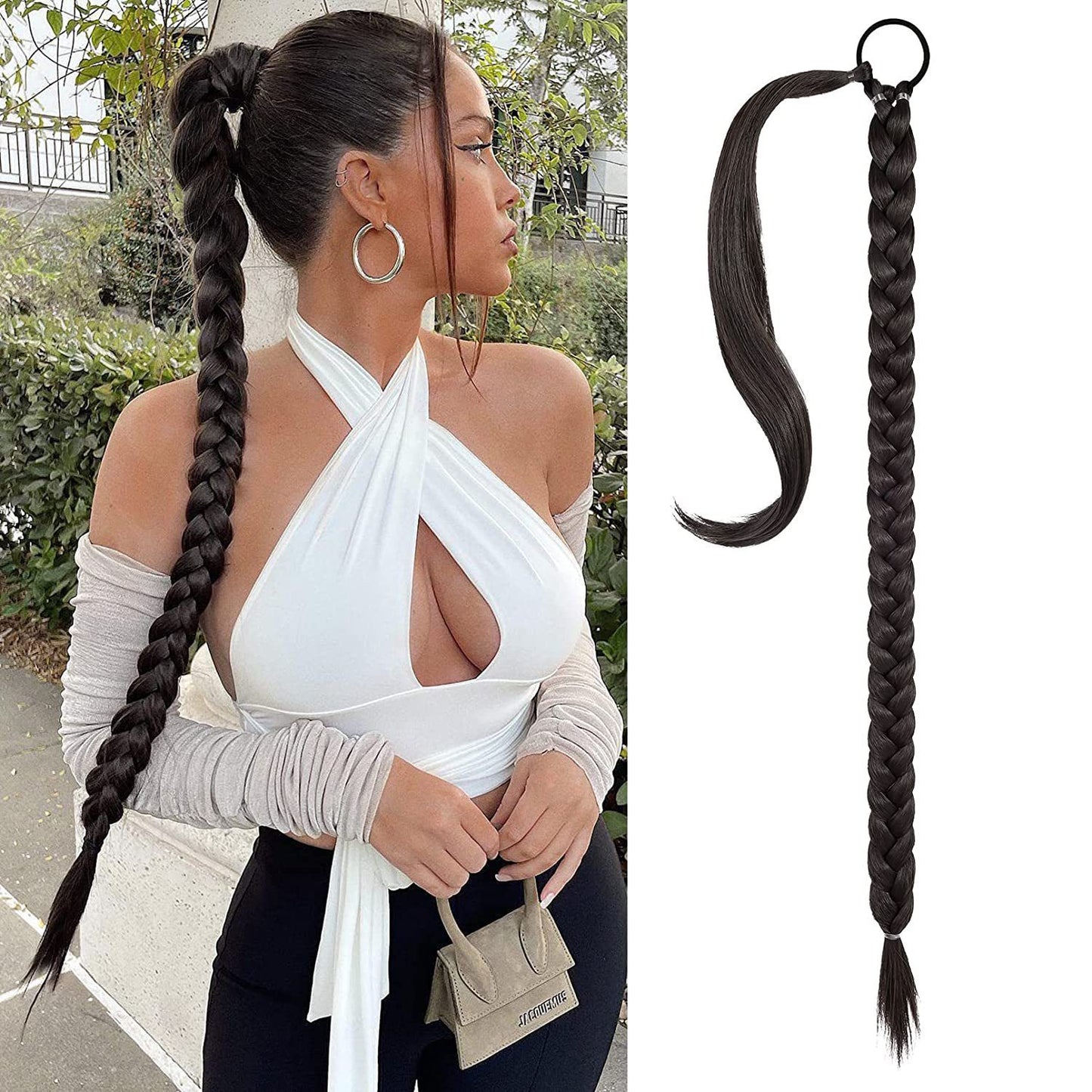 32 Inch Long Straight Wrap-Around Braided Ponytail Extension