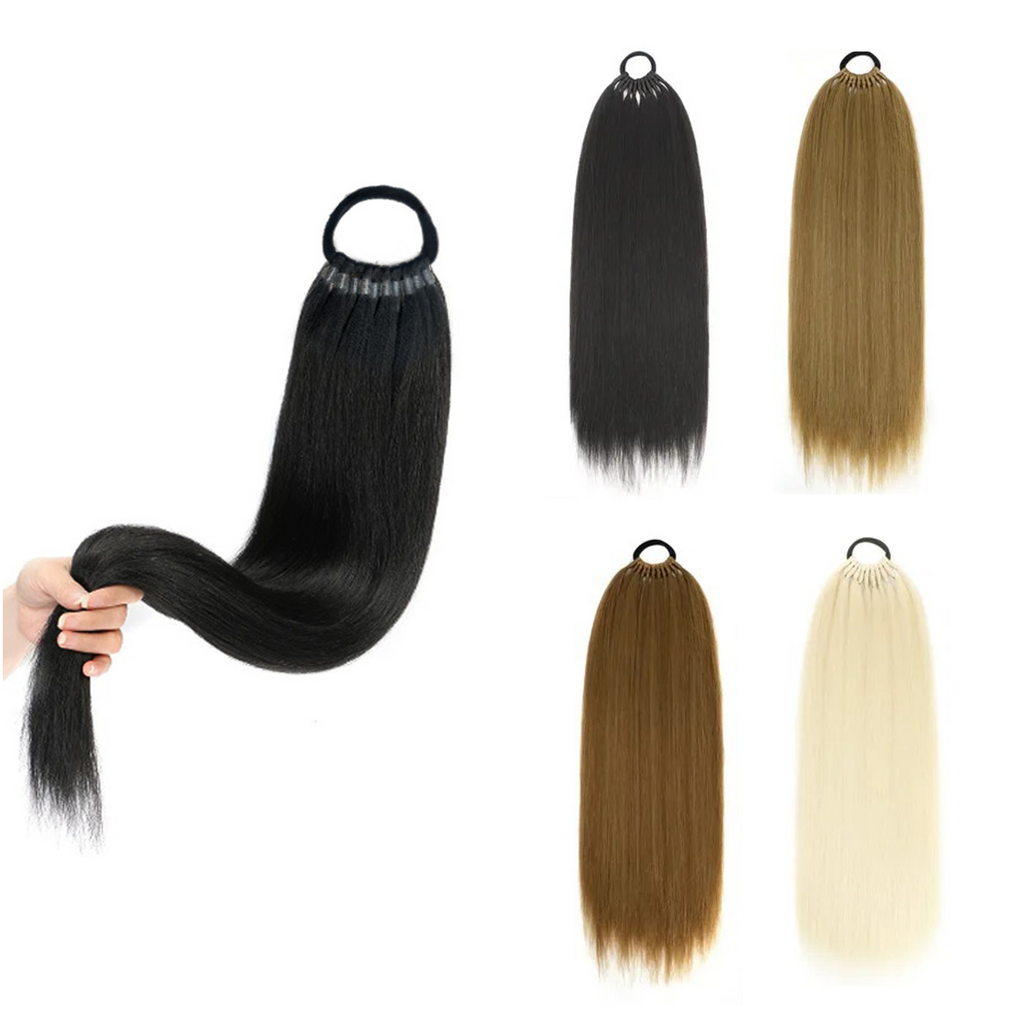 24 inch Long Straight Ponytail Extension with Elastic Band