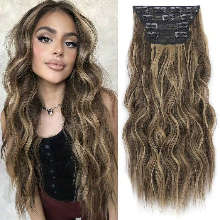 20 Inch 4pcs Long Wavy Clip-In Hair Extensions with Lace Wrapped Clips