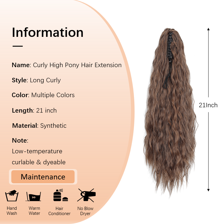 21 Inch Long Wavy Claw Clip Ponytail