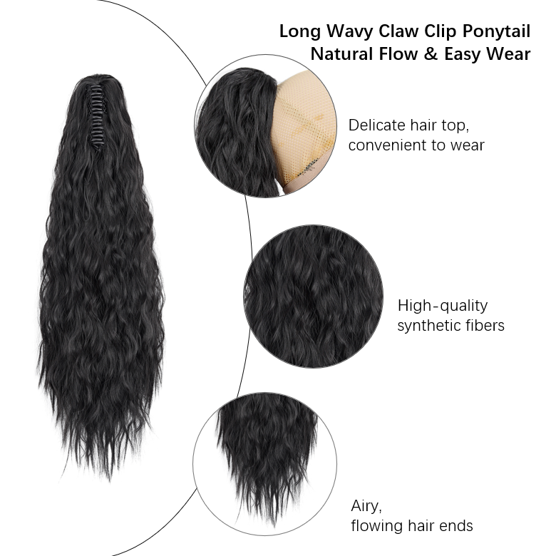 21 Inch Long Wavy Claw Clip Ponytail