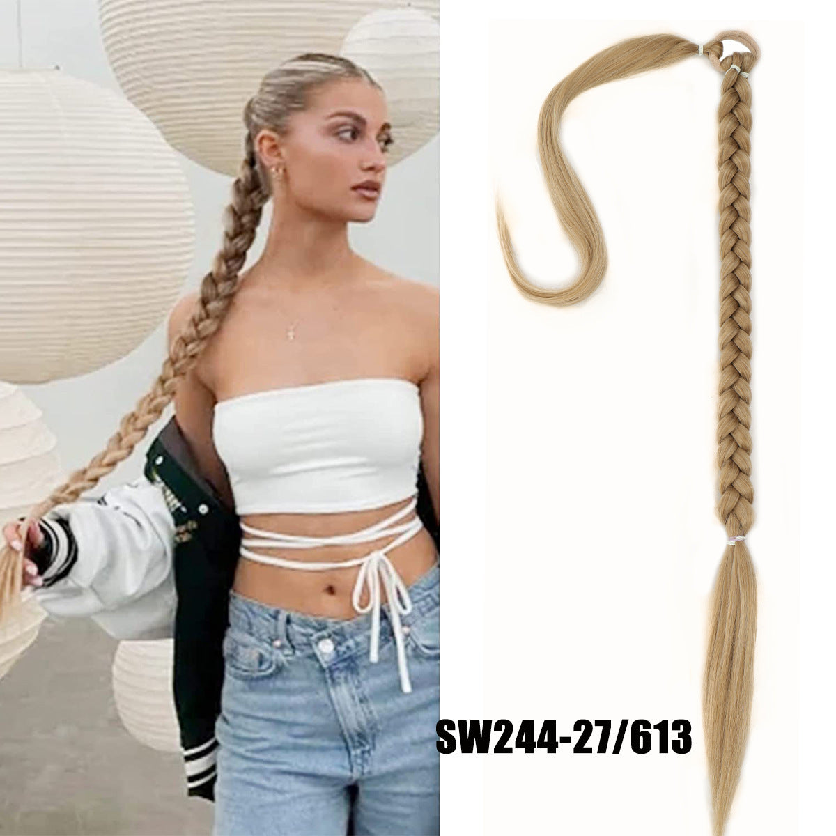 32 Inch Long Straight Wrap-Around Braided Ponytail Extension
