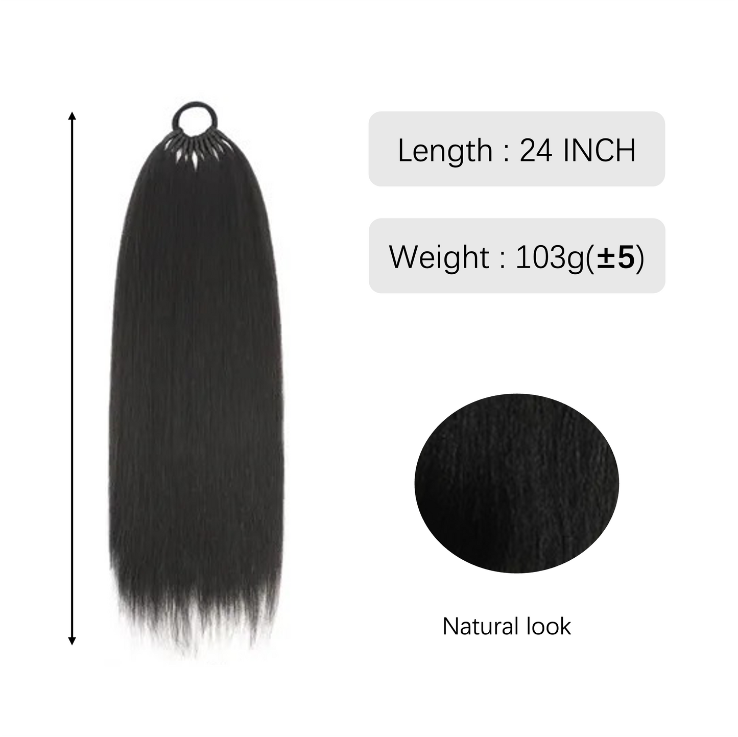 24 inch Long Straight Ponytail Extension with Elastic Band