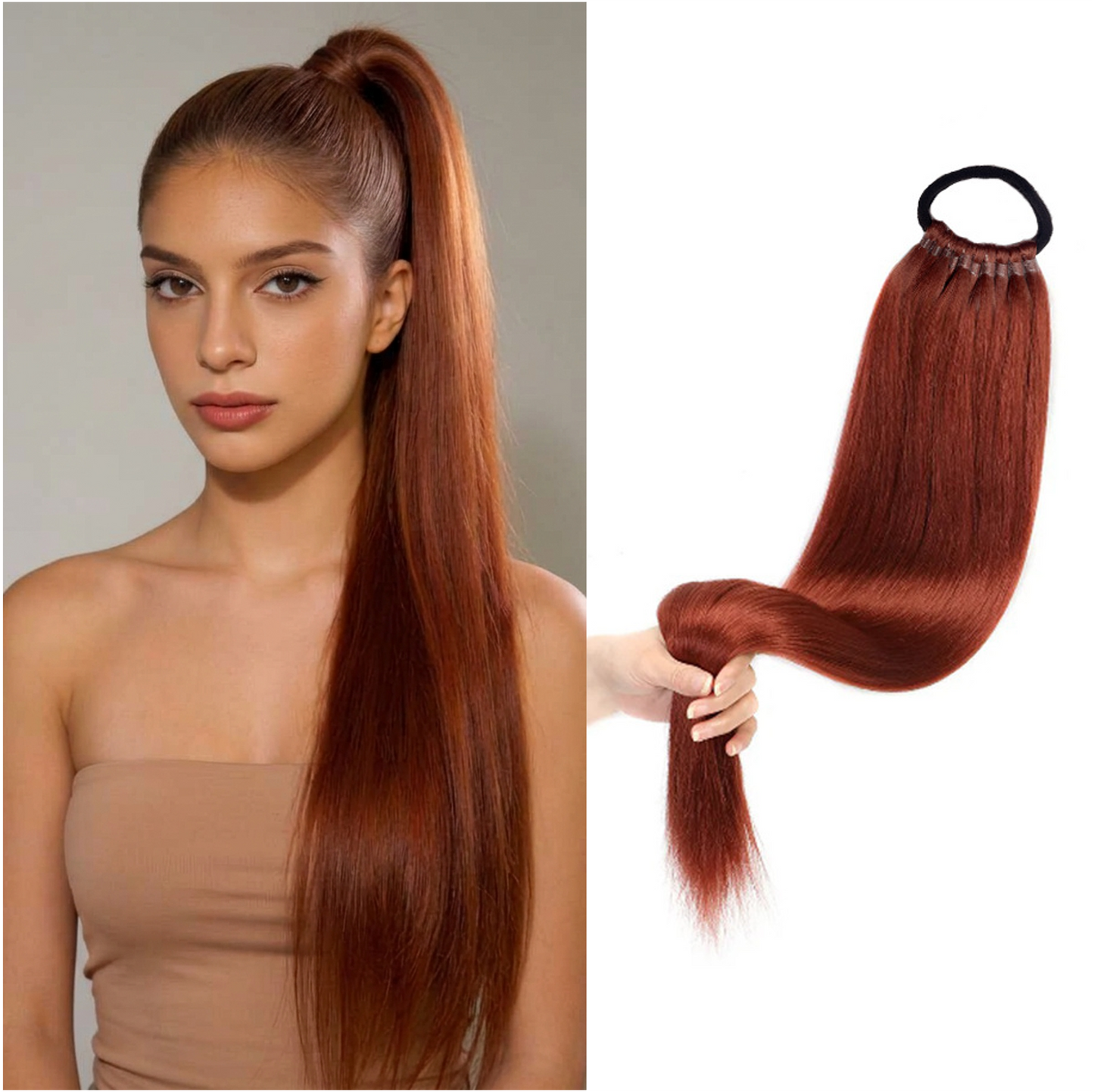 24 inch Long Straight Ponytail Extension with Elastic Band
