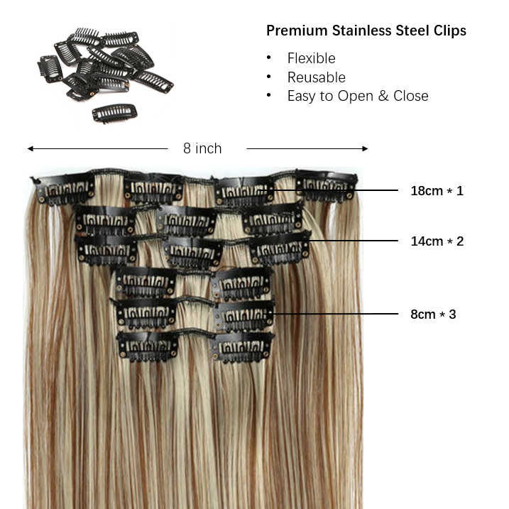24 Inch 6 PCS Long Straight Clip-In Hair Extensions with 49 shades