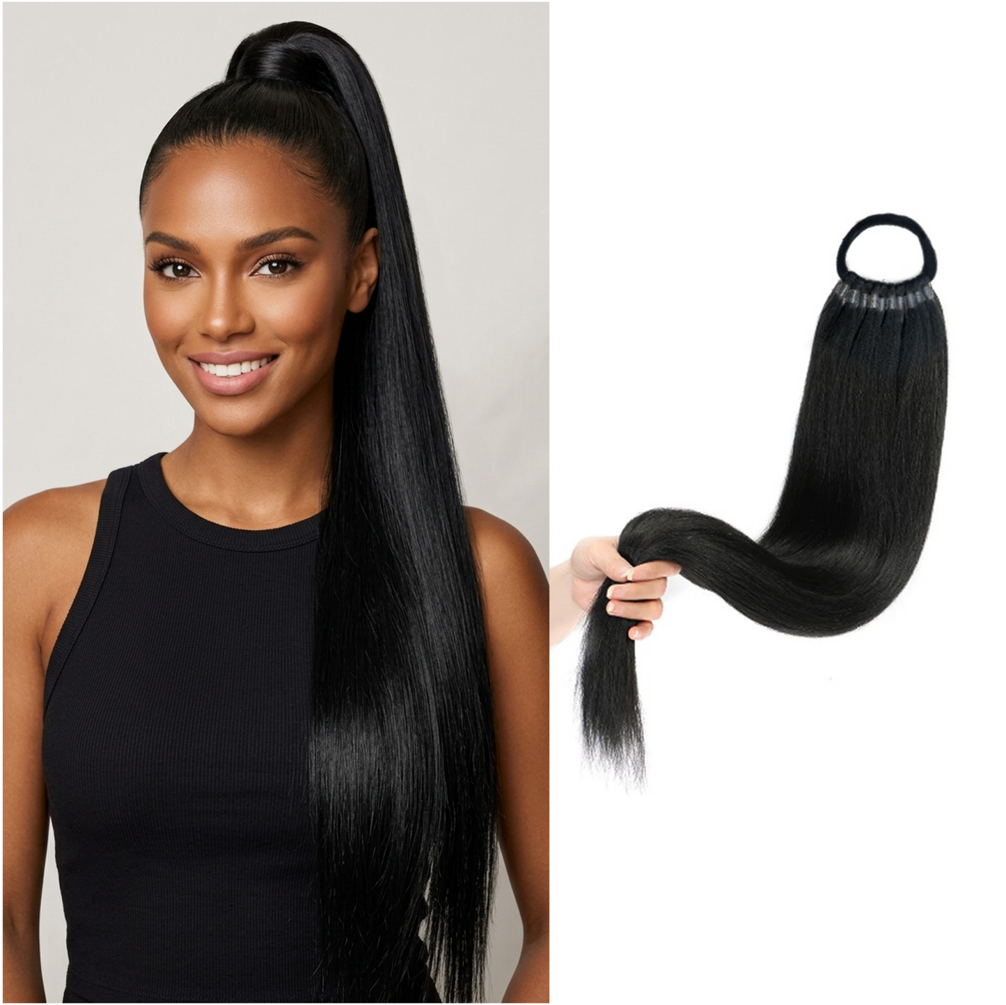 24 inch Long Straight Ponytail Extension with Elastic Band