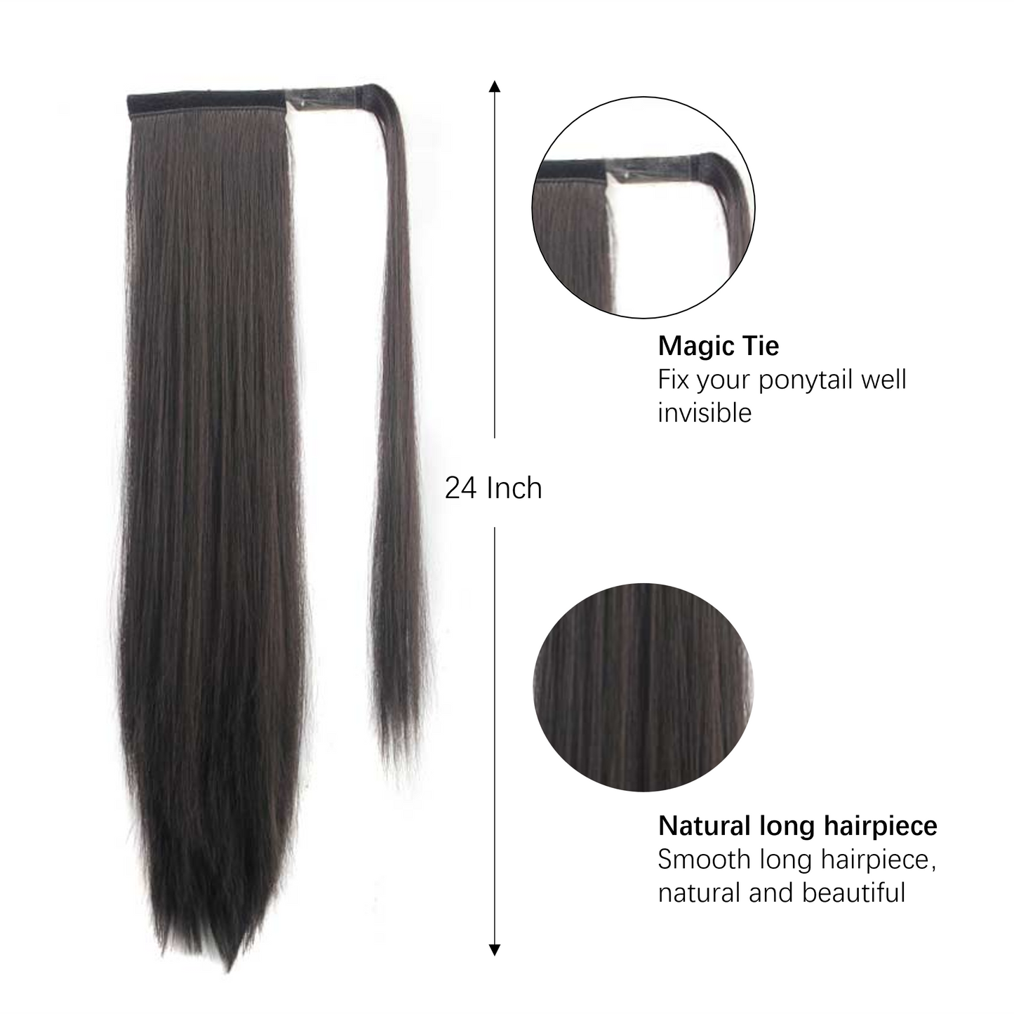 24 Inch Long Straight Wrap Around Ponytail Extension