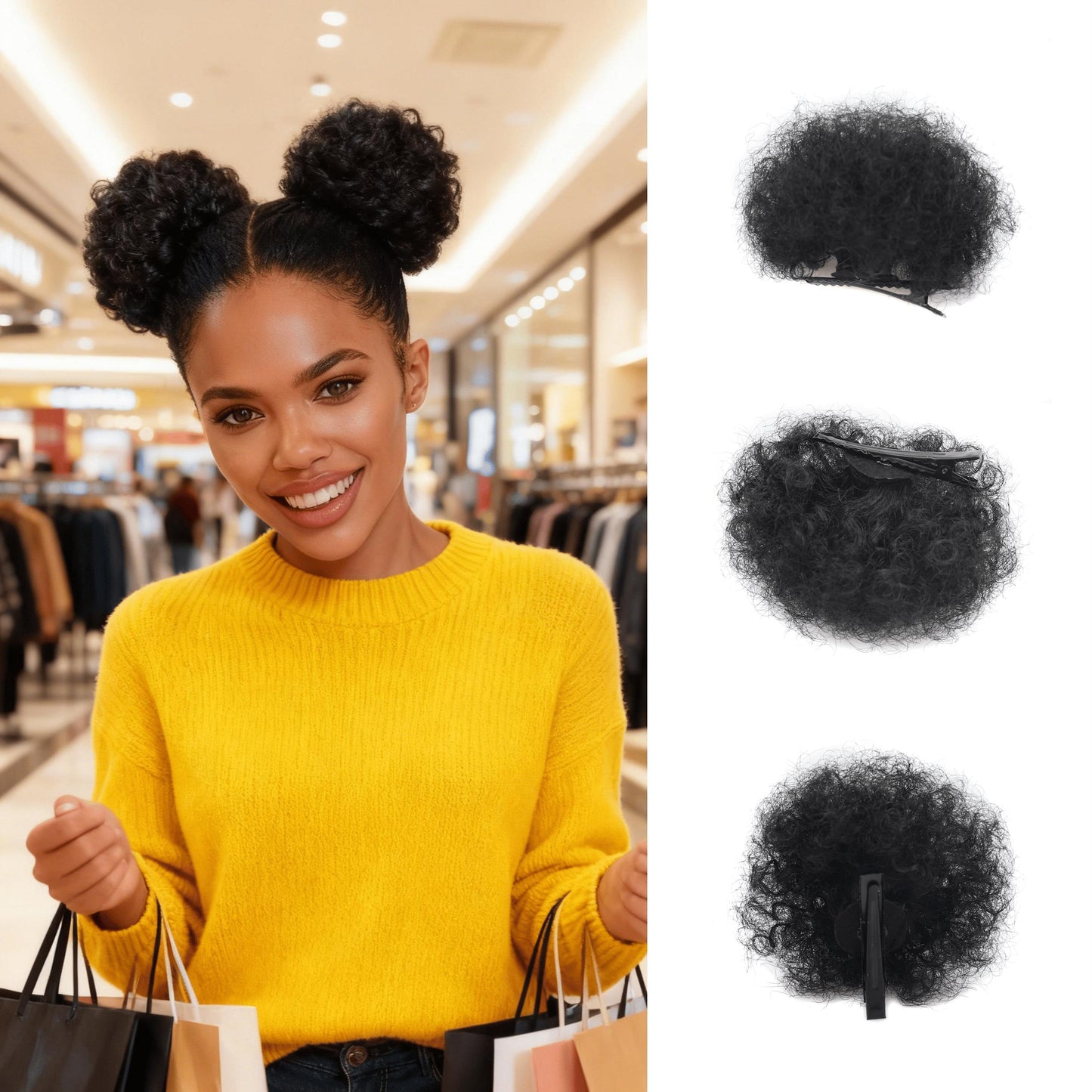Afro Puff Curly Bun Hairpiece with Clips – Soft Lightweight Synthetic Hair Scrunchie Bun Extension