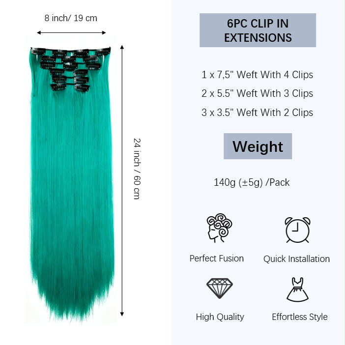 24 Inch 6 Pcs Long Straight Clip-in Hair Extensions