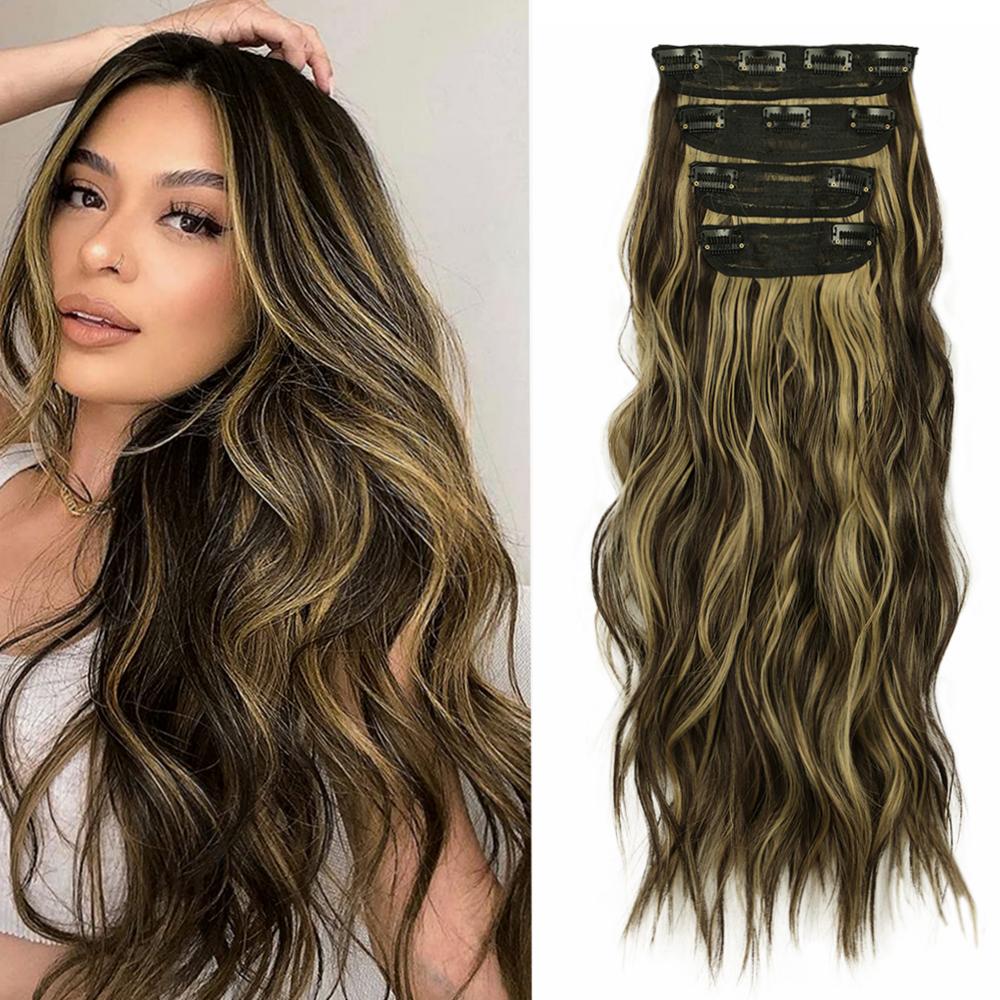 20 Inch 4pcs Long Wavy Clip-In Hair Extensions with Lace Wrapped Clips