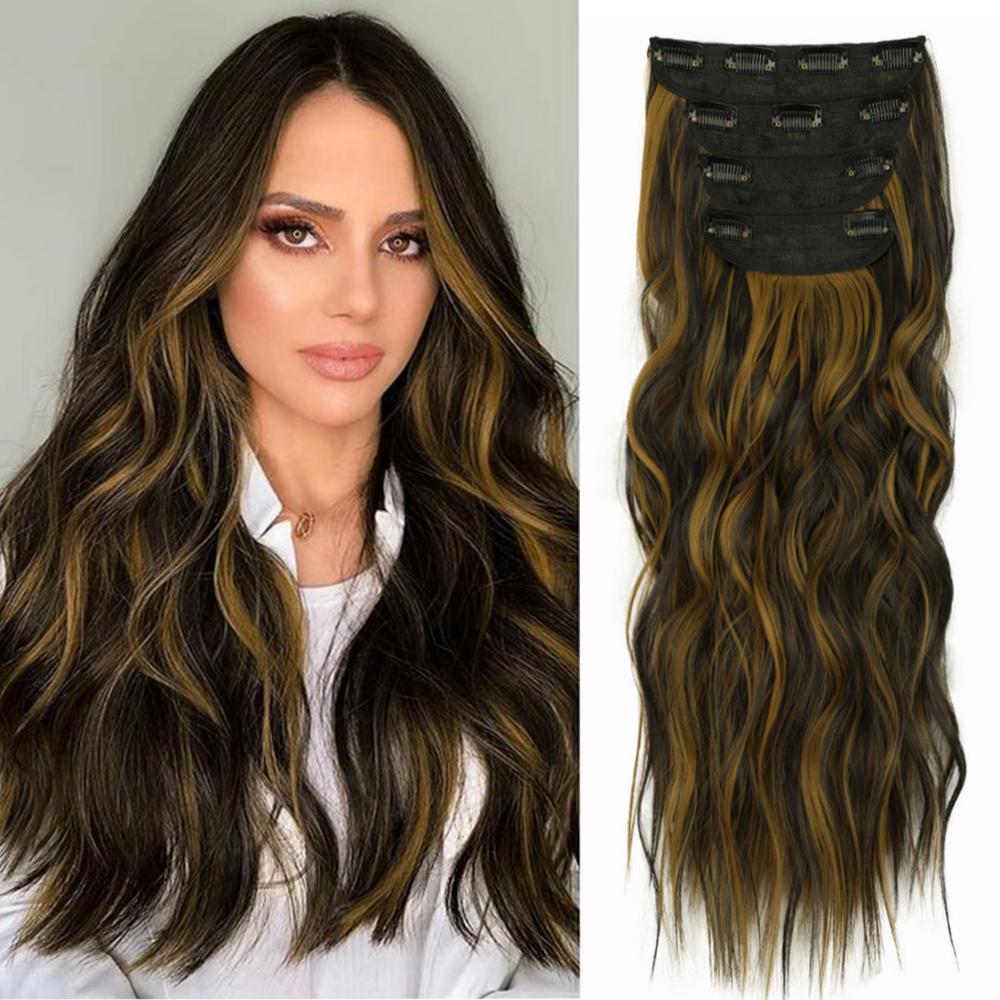 20 Inch 4pcs Long Wavy Clip-In Hair Extensions with Lace Wrapped Clips