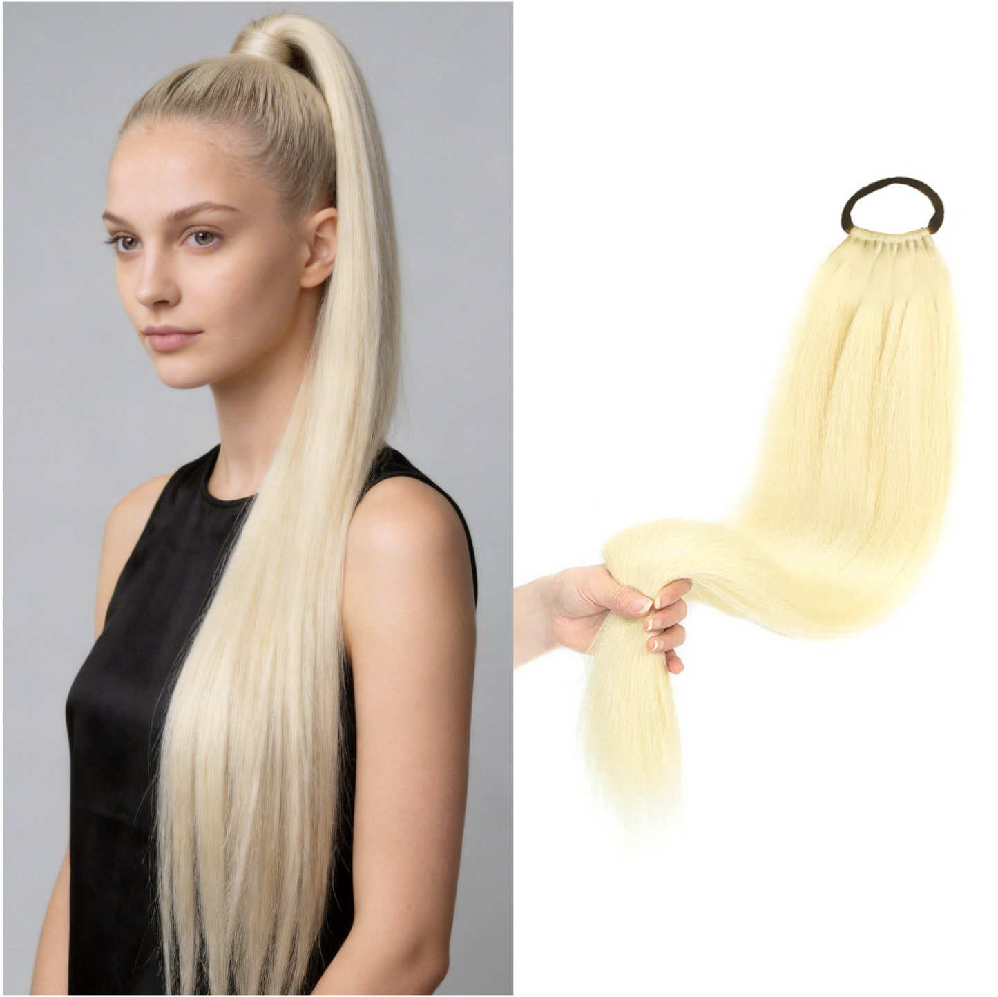 24 inch Long Straight Ponytail Extension with Elastic Band