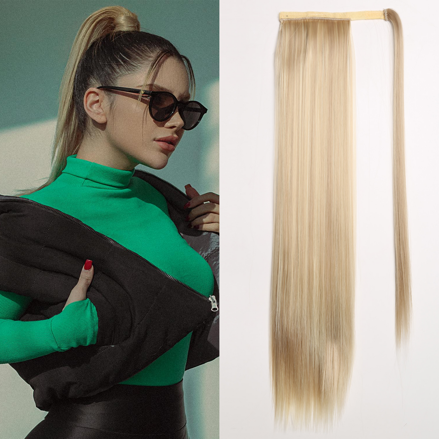 24 Inch Long Straight Wrap Around Ponytail Extension