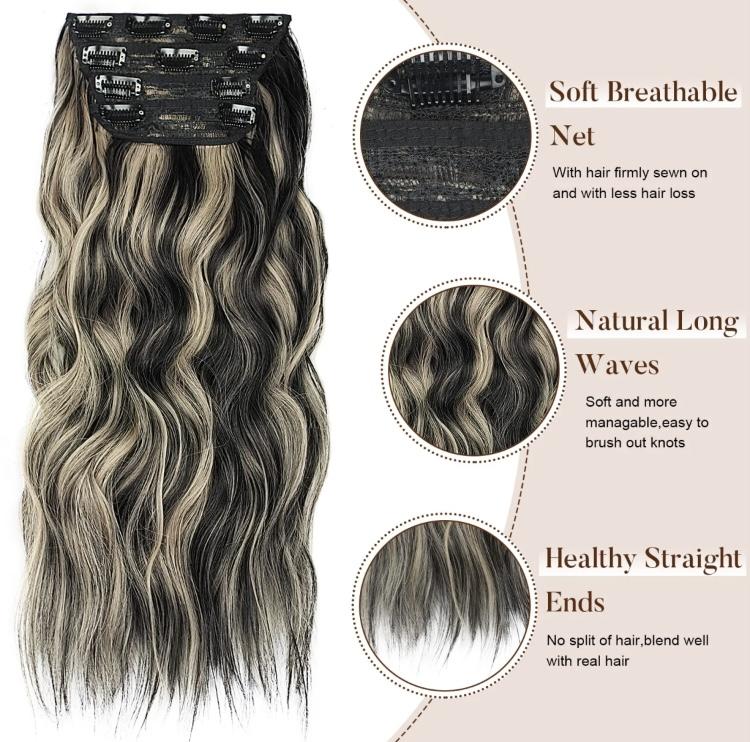 20 Inch 4pcs Long Wavy Clip-In Hair Extensions with Lace Wrapped Clips