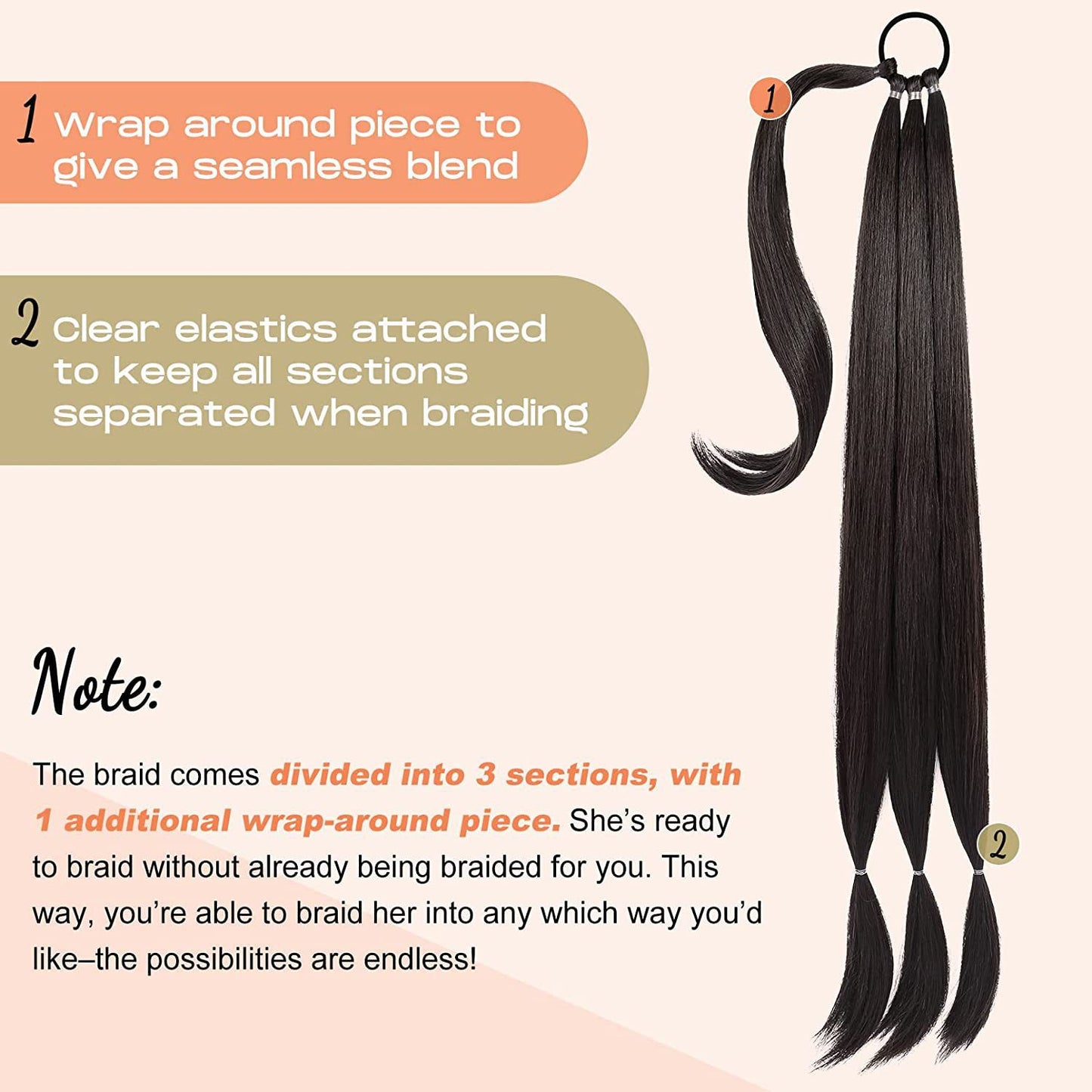 32 Inch Long Straight Wrap-Around Braided Ponytail Extension