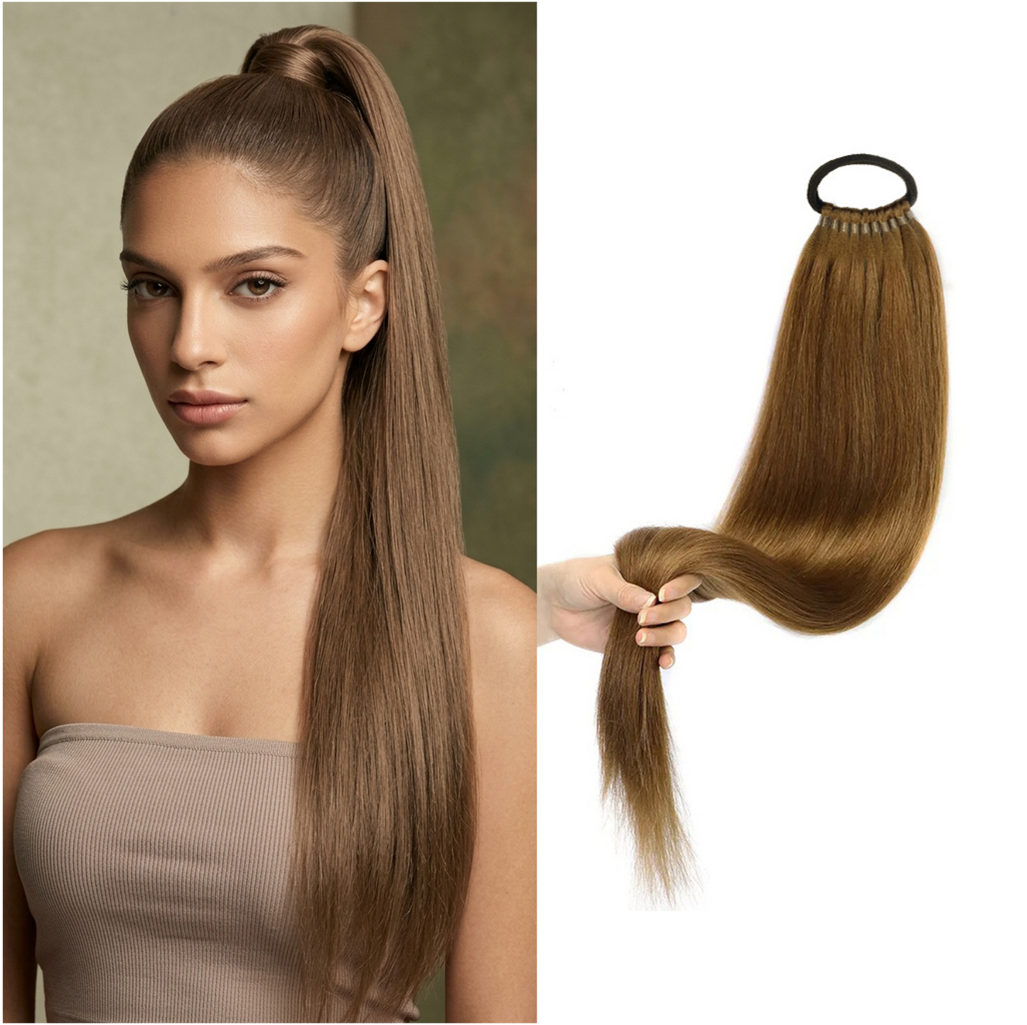 24 inch Long Straight Ponytail Extension with Elastic Band