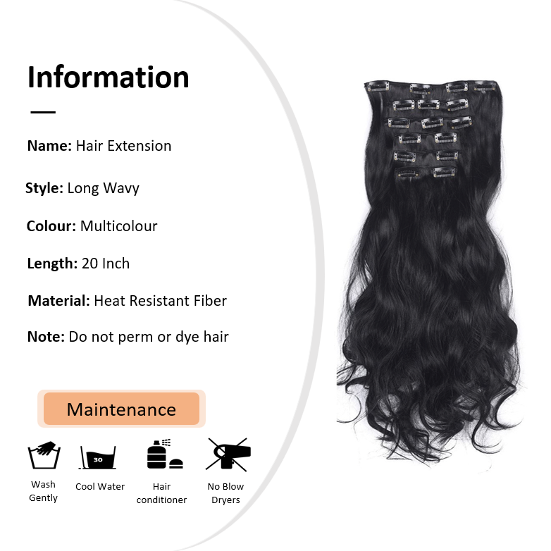 20 Inch 6 Pcs Long Wavy Clip In Hair Extensions