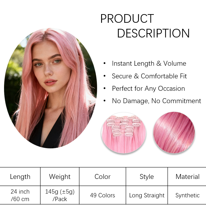 24 Inch 6 Pcs Long Straight Clip-in Hair Extensions