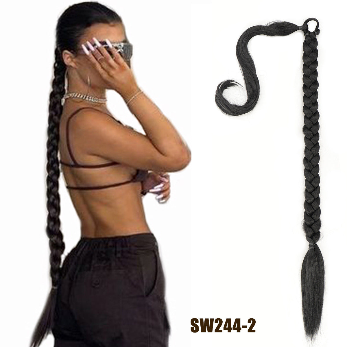 32 Inch Long Straight Wrap-Around Braided Ponytail Extension