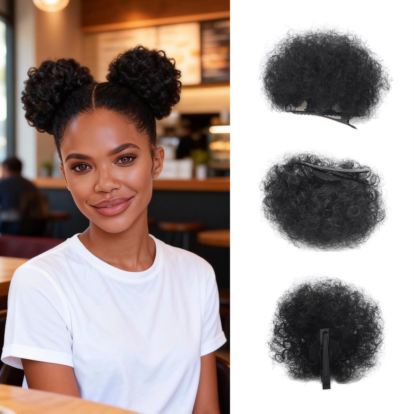 Afro Puff Curly Bun Hairpiece with Clips – Soft Lightweight Synthetic Hair Scrunchie Bun Extension