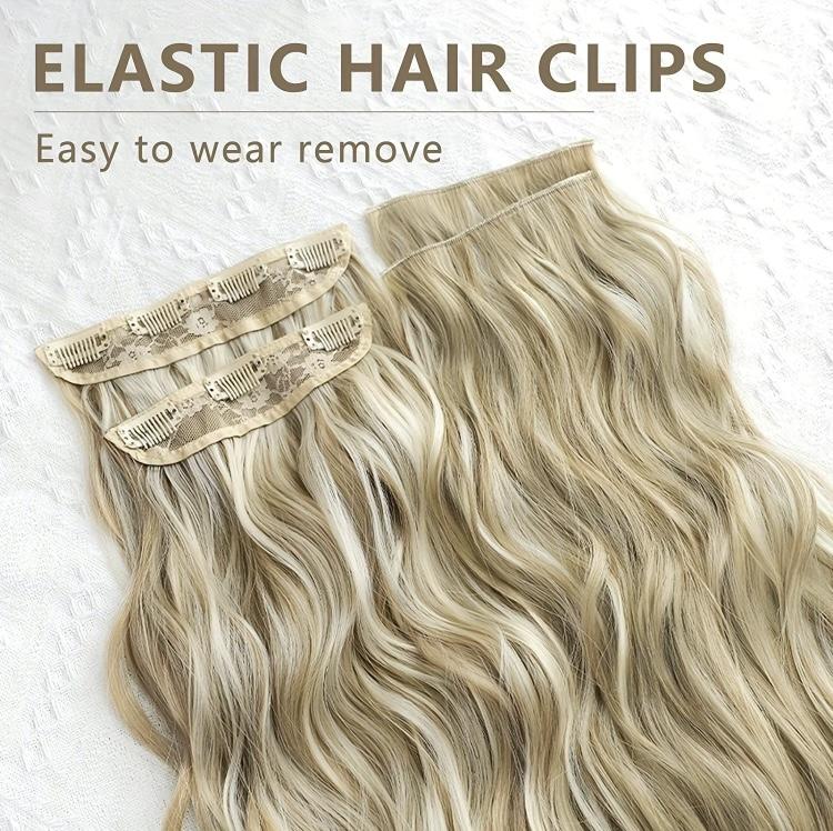 20 Inch 4pcs Long Wavy Clip-In Hair Extensions with Lace Wrapped Clips