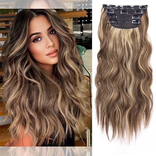 20 Inch 4pcs Long Wavy Clip-In Hair Extensions with Lace Wrapped Clips