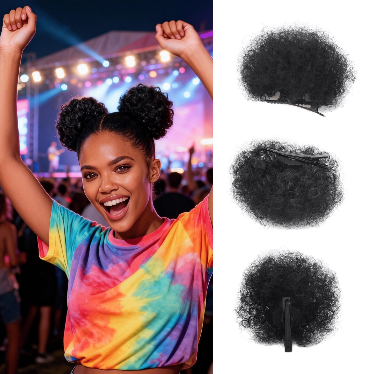 Afro Puff Curly Bun Hairpiece with Clips – Soft Lightweight Synthetic Hair Scrunchie Bun Extension