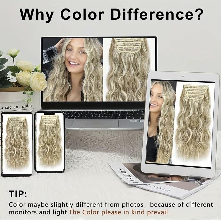 20 Inch 4pcs Long Wavy Clip-In Hair Extensions with Lace Wrapped Clips