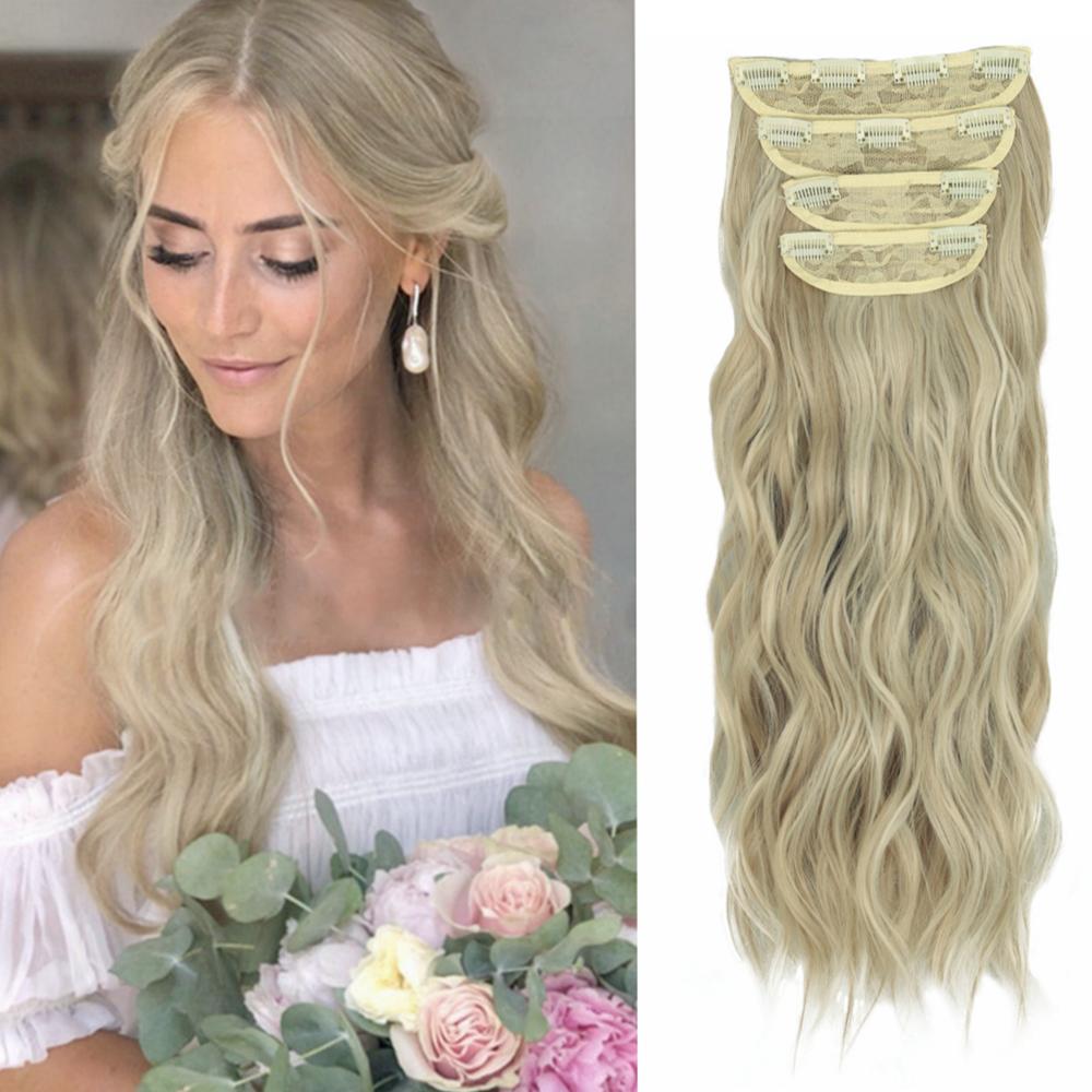 20 Inch 4pcs Long Wavy Clip-In Hair Extensions with Lace Wrapped Clips