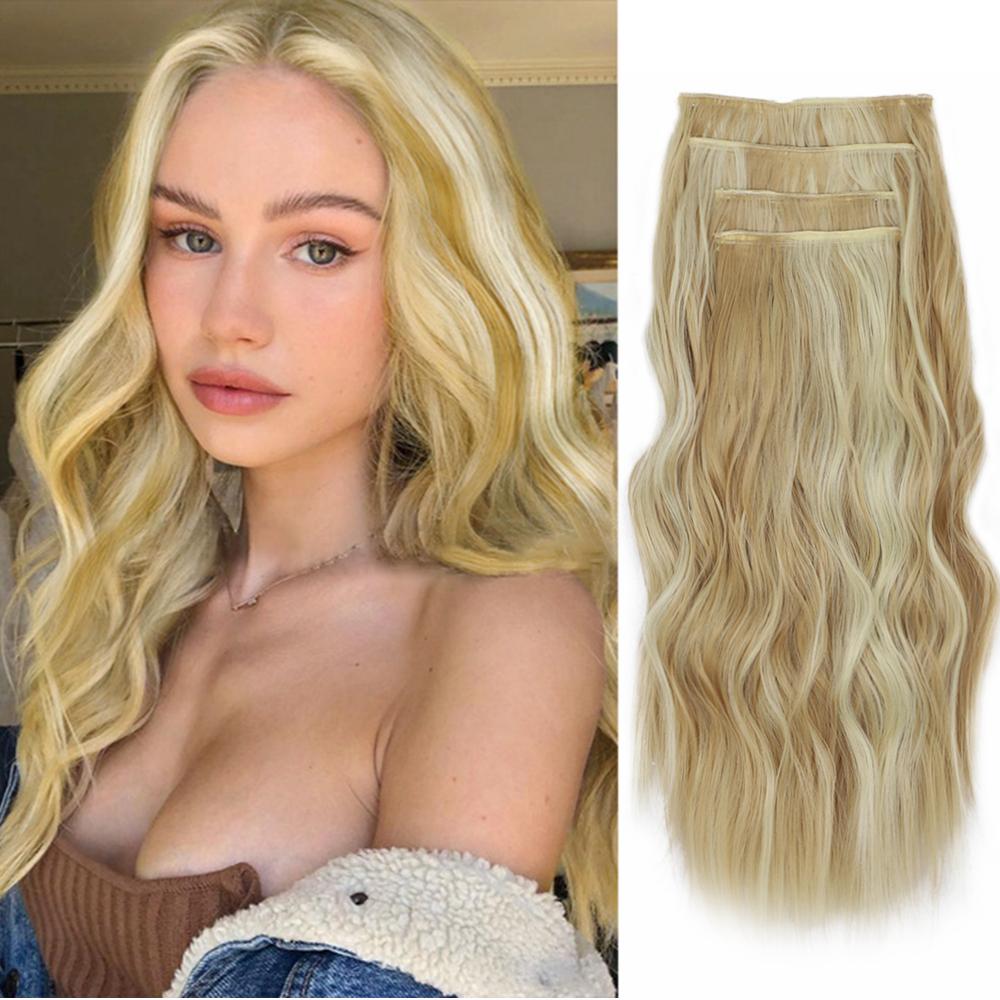 20 Inch 4pcs Long Wavy Clip-In Hair Extensions with Lace Wrapped Clips