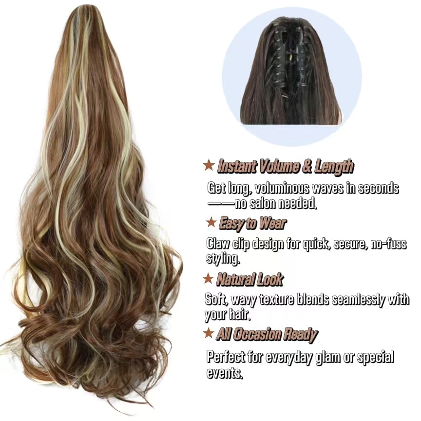 21 inch Long Wavy High Ponytail with Claw Clip