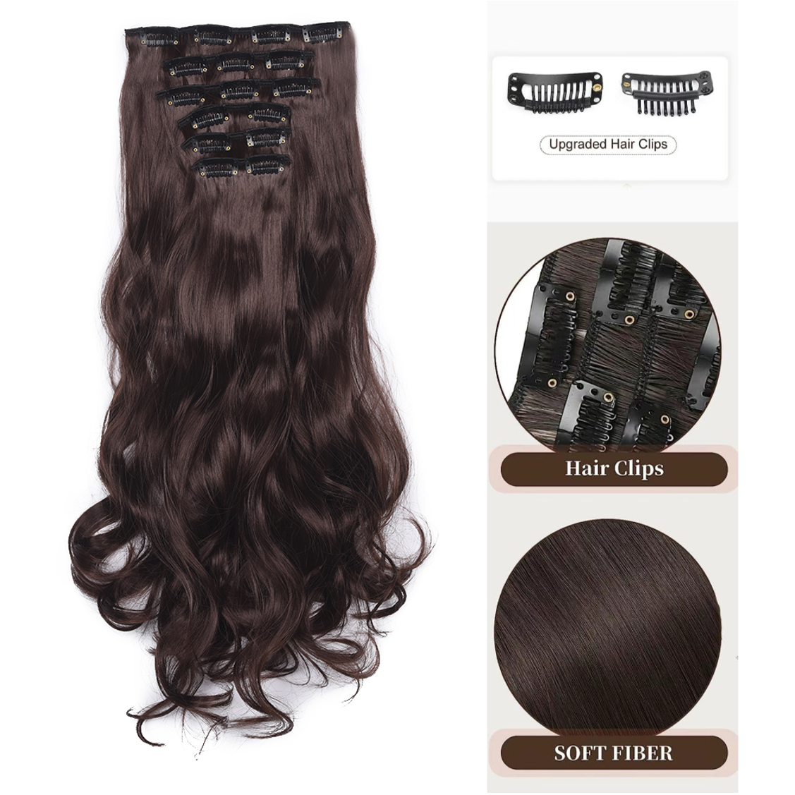 20 Inch 6 Pcs Long Wavy Clip In Hair Extensions