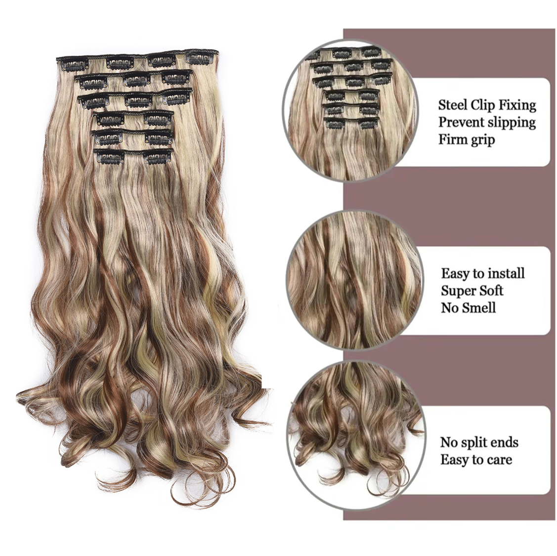 20 Inch 6 Pcs Long Wavy Clip In Hair Extensions