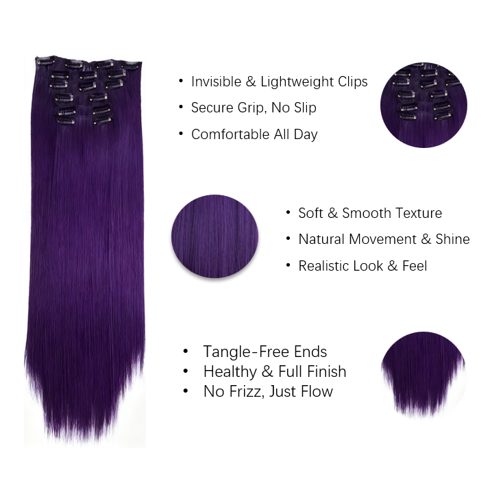 24 Inch 6 PCS Long Straight Clip-In Hair Extensions with 49 shades