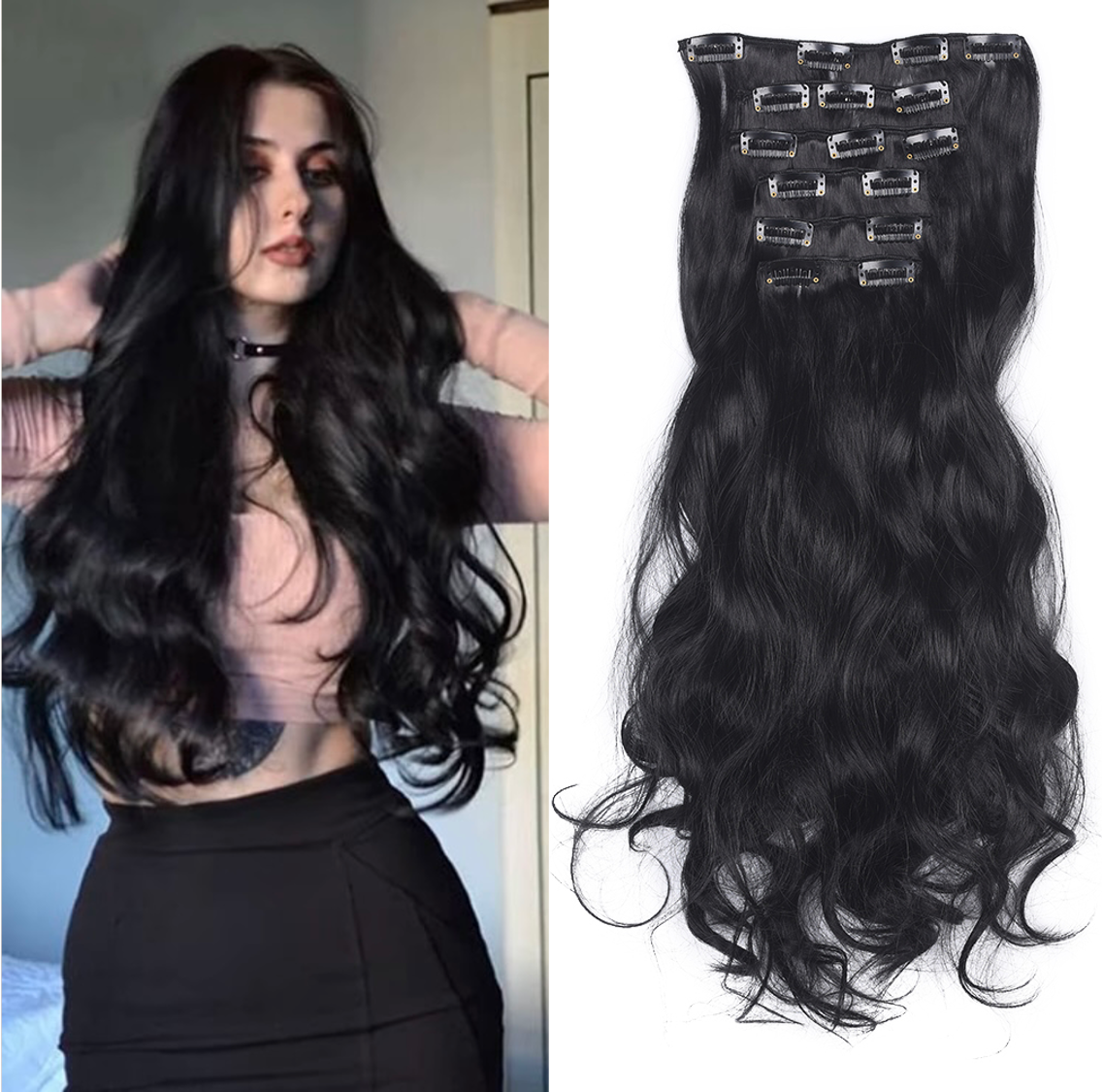 20 Inch 6 Pcs Long Wavy Clip In Hair Extensions