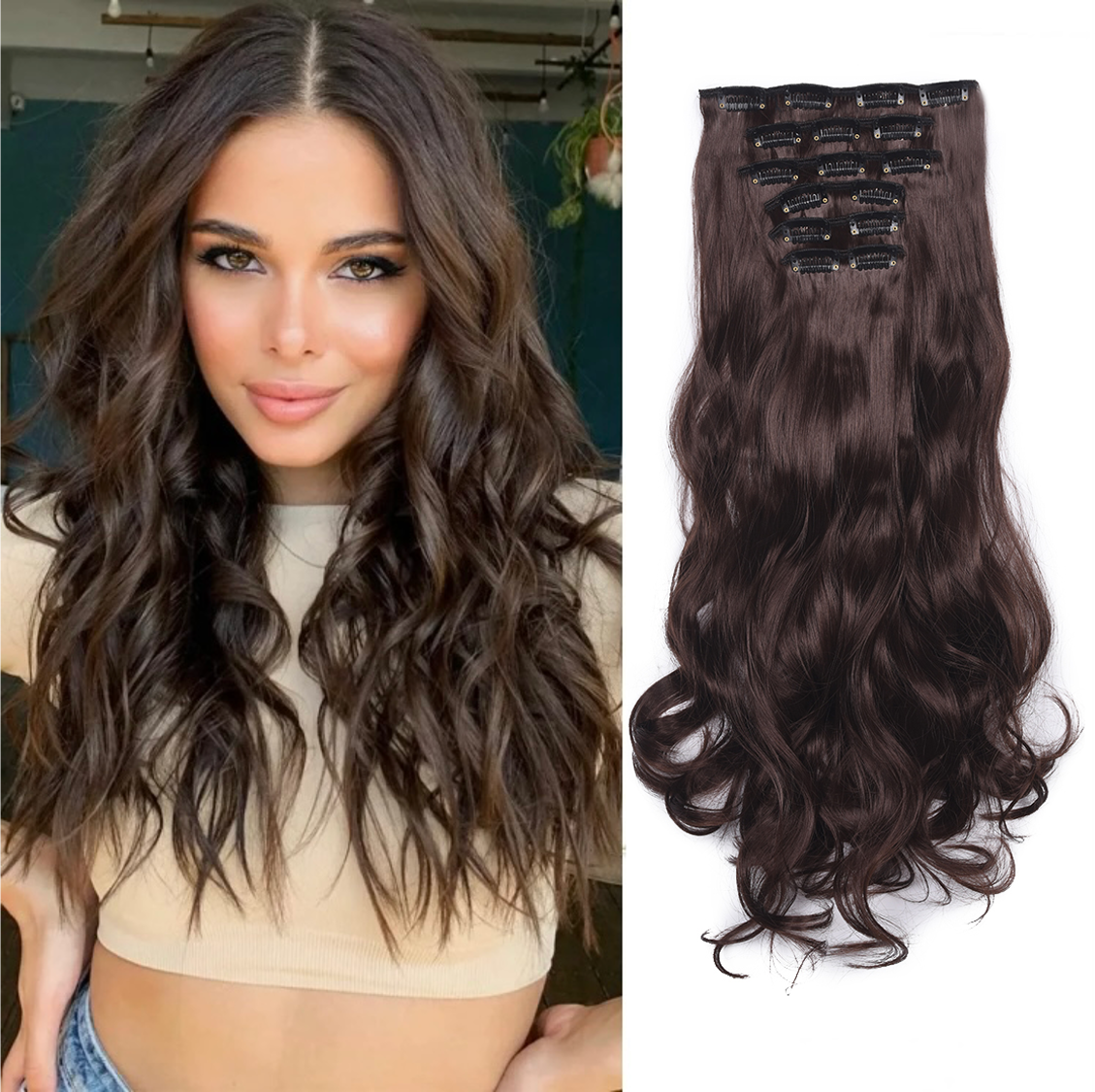 20 Inch 6 Pcs Long Wavy Clip In Hair Extensions