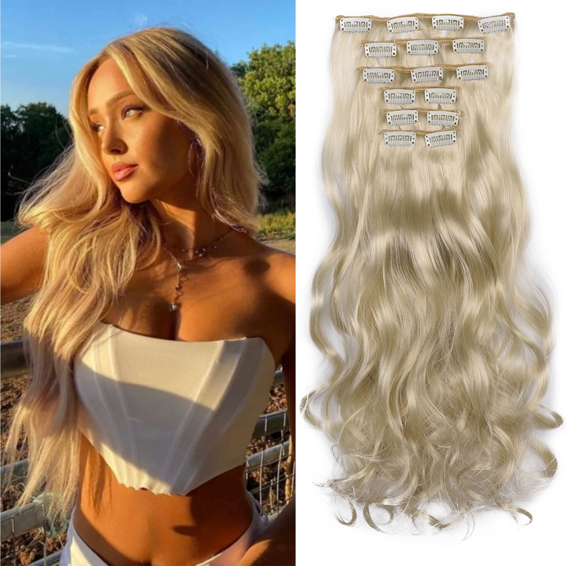 20 Inch 6 Pcs Long Wavy Clip In Hair Extensions