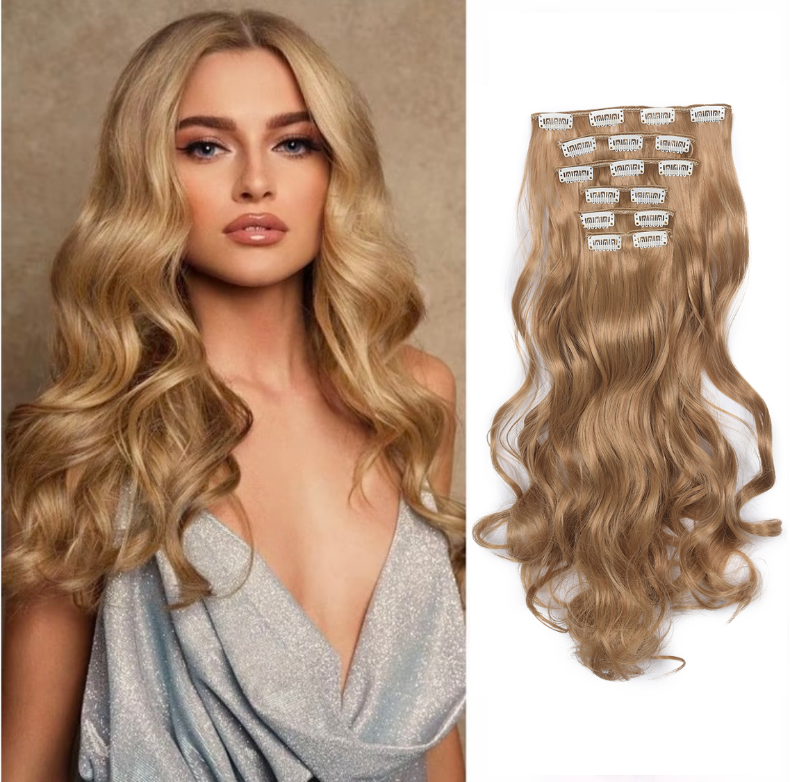 20 Inch 6 Pcs Long Wavy Clip In Hair Extensions