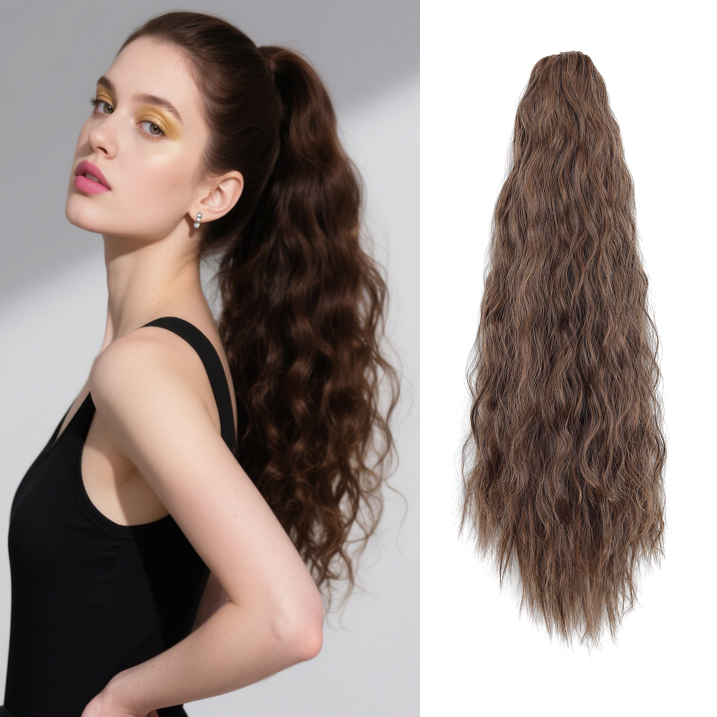 21 Inch Long Wavy Claw Clip Ponytail