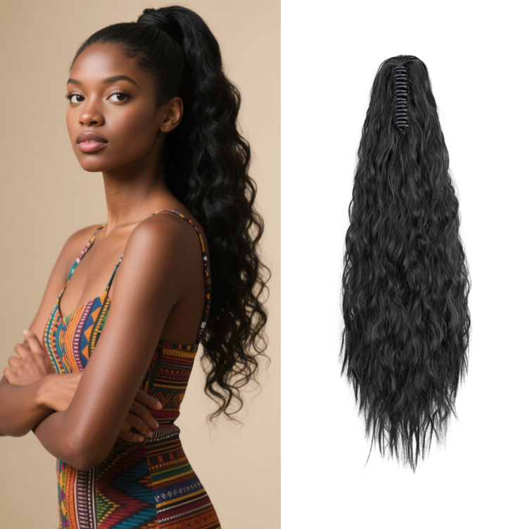21 Inch Long Wavy Claw Clip Ponytail